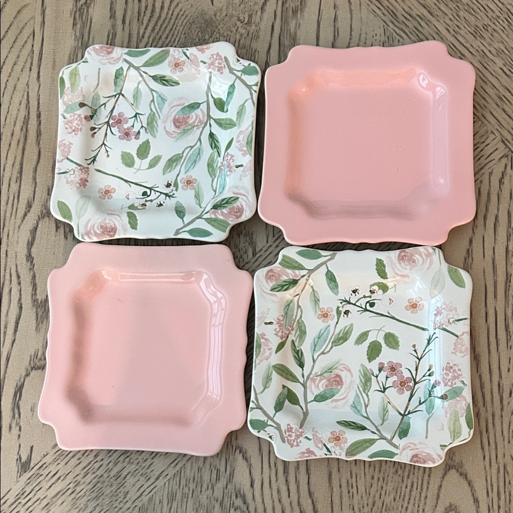 Sweet Laurel Floral and Pink Square Plates Set